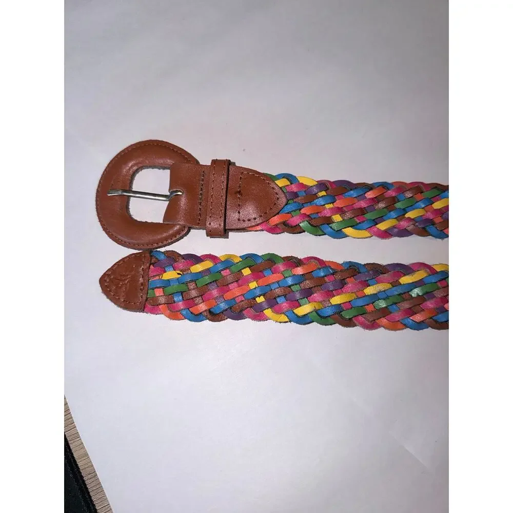Vintage Capezio rainbow color genuine leather braided belt Argentina made large